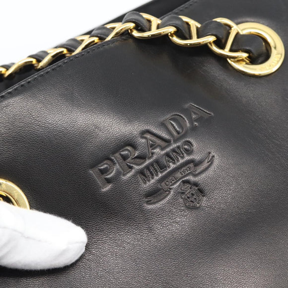 PRADA Chain Shoulder Bag Leather Black Gold Auth 191084A