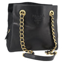 PRADA Chain Shoulder Bag Leather Black Gold Auth 191084A-1