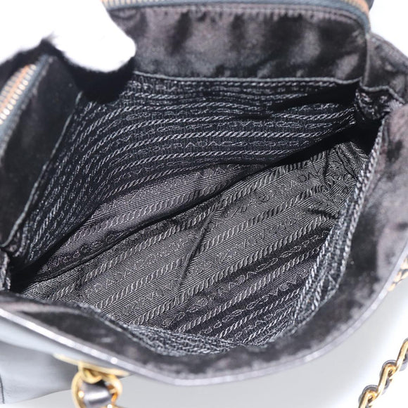 PRADA Chain Shoulder Bag Leather Black Gold Auth 191084A