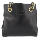 PRADA Chain Shoulder Bag Leather Black Gold Auth 191084A-13