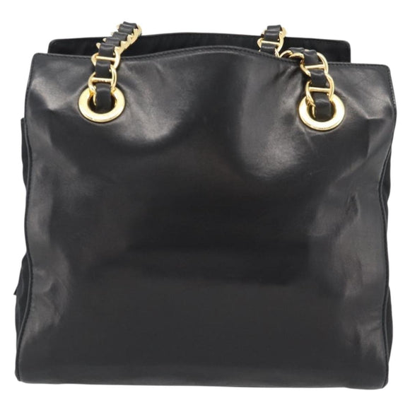 PRADA Chain Shoulder Bag Leather Black Gold Auth 191084A