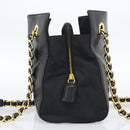 PRADA Chain Shoulder Bag Leather Black Gold Auth 191084A-3