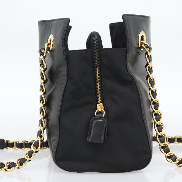 PRADA Chain Shoulder Bag Leather Black Gold Auth 191084A