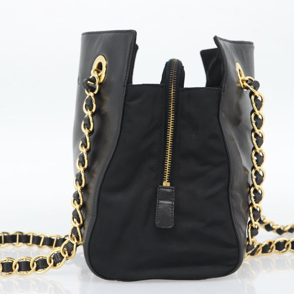 PRADA Chain Shoulder Bag Leather Black Gold Auth 191084A