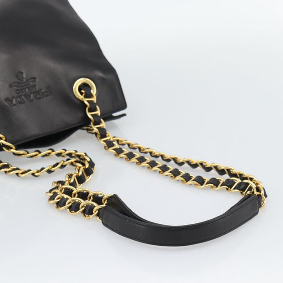 PRADA Chain Shoulder Bag Leather Black Gold Auth 191084A