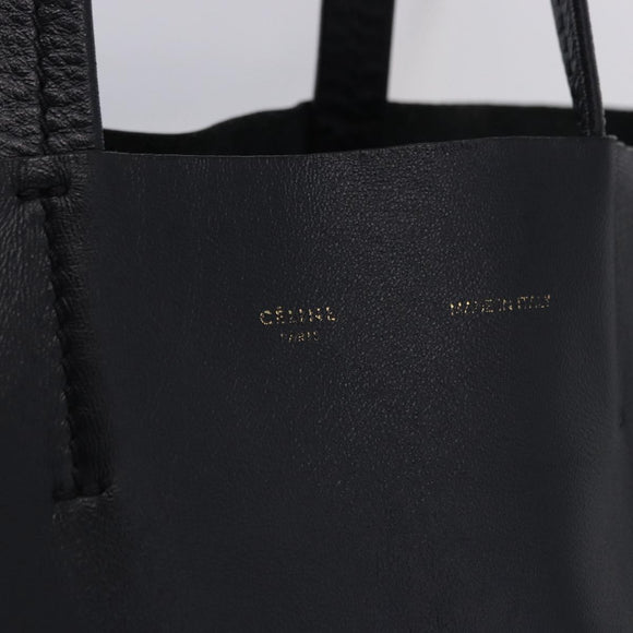 CELINE Vertical Cabas Mall Hand Bag Leather Black Gold Auth 191085