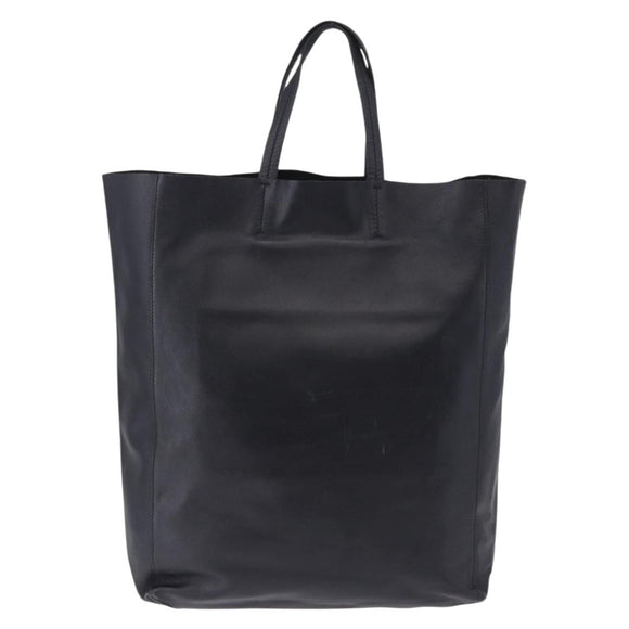 CELINE Vertical Cabas Mall Hand Bag Leather Black Gold Auth 191085