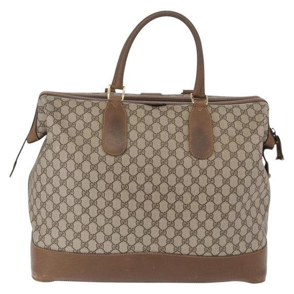 GUCCI GG Supreme Boston Bag PVC Beige Gold Auth 191087