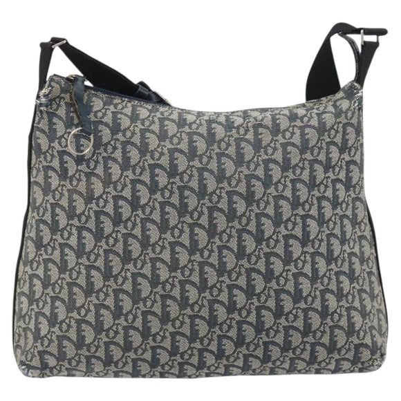Christian Dior Trotter Canvas Shoulder Bag Navy Silver Auth 191096