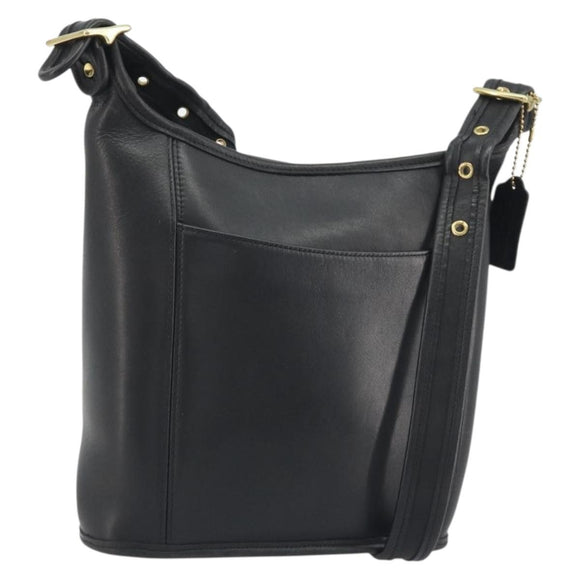 Coach Shoulder Bag Leather Black Gold Auth 191112
