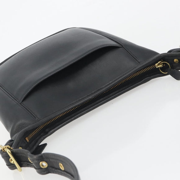 Coach Shoulder Bag Leather Black Gold Auth 191112