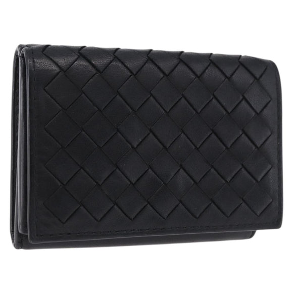 BOTTEGA VENETA INTRECCIATO Trifold Wallet Leather Black Auth 191126A