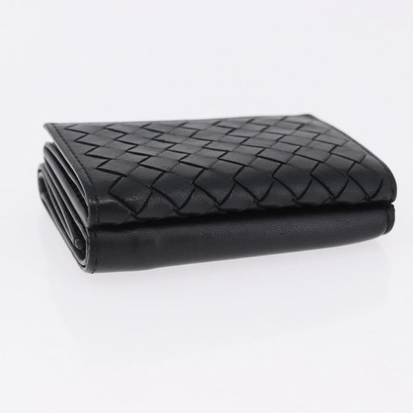 BOTTEGA VENETA INTRECCIATO Trifold Wallet Leather Black Auth 191126A
