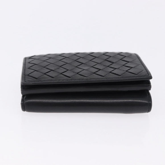 BOTTEGA VENETA INTRECCIATO Trifold Wallet Leather Black Auth 191126A