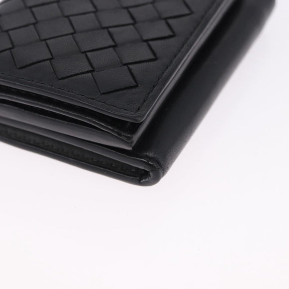 BOTTEGA VENETA INTRECCIATO Trifold Wallet Leather Black Auth 191126A