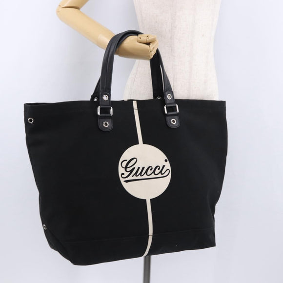 GUCCI Tote Bag Canvas Black Silver 194465 Auth 191127