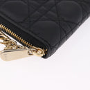 Christian Dior Lady Dior Canage Long Wallet Lamb Skin Black Gold Auth 191131M-16