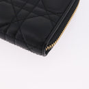 Christian Dior Lady Dior Canage Long Wallet Lamb Skin Black Gold Auth 191131M-17
