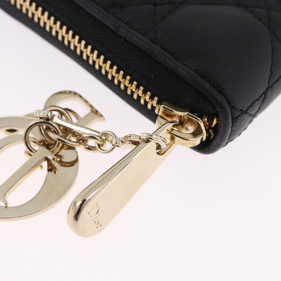 Christian Dior Lady Dior Canage Long Wallet Lamb Skin Black Gold Auth 191131M
