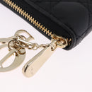 Christian Dior Lady Dior Canage Long Wallet Lamb Skin Black Gold Auth 191131M-7
