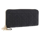 Christian Dior Lady Dior Canage Long Wallet Lamb Skin Black Gold Auth 191131M-1