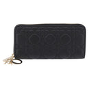 Christian Dior Lady Dior Canage Long Wallet Lamb Skin Black Gold Auth 191131M-13
