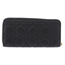 Christian Dior Lady Dior Canage Long Wallet Lamb Skin Black Gold Auth 191131M-2