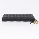 Christian Dior Lady Dior Canage Long Wallet Lamb Skin Black Gold Auth 191131M-6