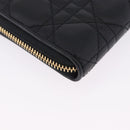 Christian Dior Lady Dior Canage Long Wallet Lamb Skin Black Gold Auth 191131M-14