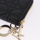 Christian Dior Lady Dior Canage Long Wallet Lamb Skin Black Gold Auth 191131M-15