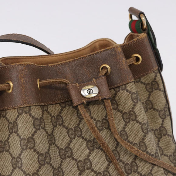 GUCCI GG Supreme Web Sherry Line Bag PVC Beige Gold 41 02 034 Auth 191135