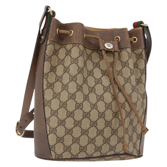 GUCCI GG Supreme Web Sherry Line Bag PVC Beige Gold 41 02 034 Auth 191135
