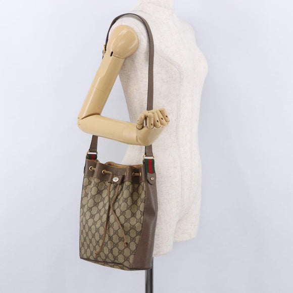 GUCCI GG Supreme Web Sherry Line Bag PVC Beige Gold 41 02 034 Auth 191135