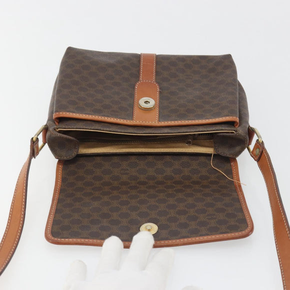 CELINE Macadam Canvas Shoulder Bag PVC Leather Brown Gold Auth 191139