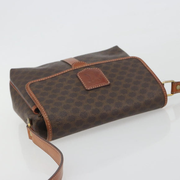 CELINE Macadam Canvas Shoulder Bag PVC Leather Brown Gold Auth 191139