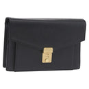 VALENTINO Clutch Bag Leather Black Gold Auth 191140-1