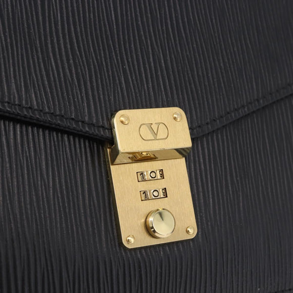 VALENTINO Clutch Bag Leather Black Gold Auth 191140