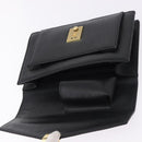 VALENTINO Clutch Bag Leather Black Gold Auth 191140-9