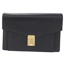 VALENTINO Clutch Bag Leather Black Gold Auth 191140-13