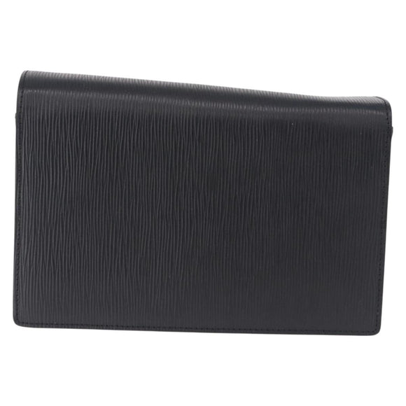 VALENTINO Clutch Bag Leather Black Gold Auth 191140