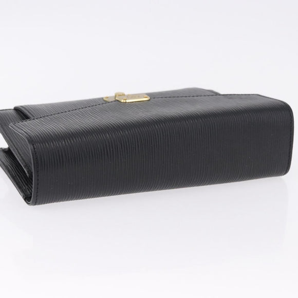 VALENTINO Clutch Bag Leather Black Gold Auth 191140