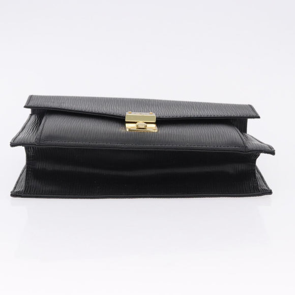 VALENTINO Clutch Bag Leather Black Gold Auth 191140