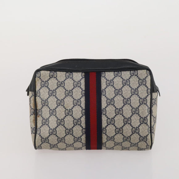 GUCCI GG Supreme GG Plus Supreme Clutch Bag PVC 3 Set Beige Navy Auth 191143