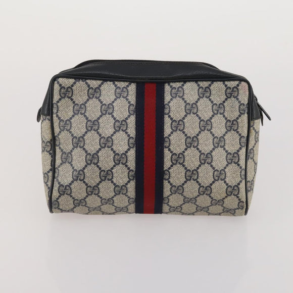GUCCI GG Supreme GG Plus Supreme Clutch Bag PVC 3 Set Beige Navy Auth 191143