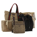 GUCCI GG Canvas Shoulder Bag Suede 5 Set Beige Black Auth 191151-1