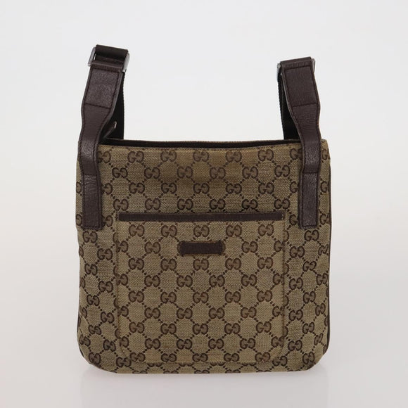GUCCI GG Canvas Shoulder Bag Suede 5 Set Beige Black Auth 191151