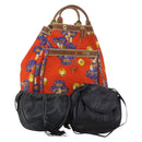 LOEWE Shoulder Bag Leather Canvas 3 Set Black Orange Auth 191153-1
