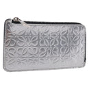 LOEWE Anagram Card Case Leather Silver Auth 191158A-1