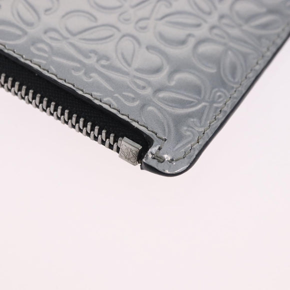 LOEWE Anagram Card Case Leather Silver Auth 191158A
