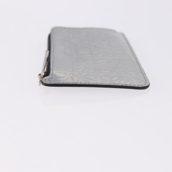 LOEWE Anagram Card Case Leather Silver Auth 191158A